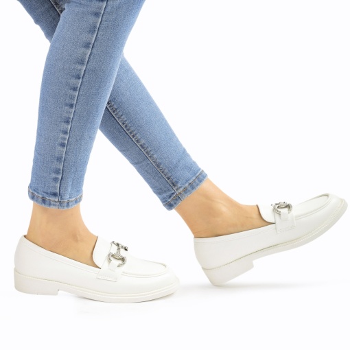 Mocasini DAMA din PIELE ECOLOGICA CU ARGINTIU LF0966 CULOARE:ALB - Img 2