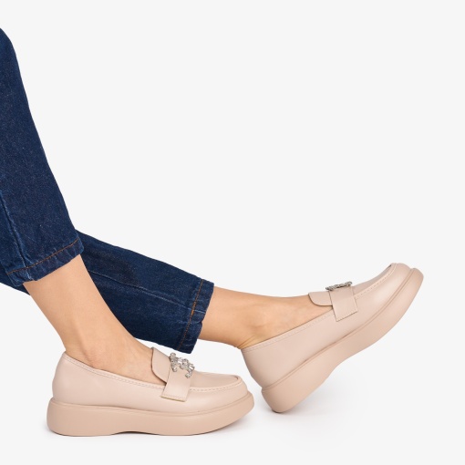 Mocasini DAMA din PIELE ECOLOGICA CU Pietre stralucitoare LF0955 CULOARE: BEJ - Img 2