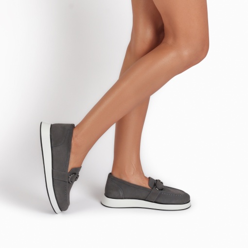 Mocasini dama din Piele Naturala Intoarsa LF0840 GREY - Img 3