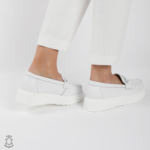 Mocasini dama din piele naturala LF0787 ALB - Img 4