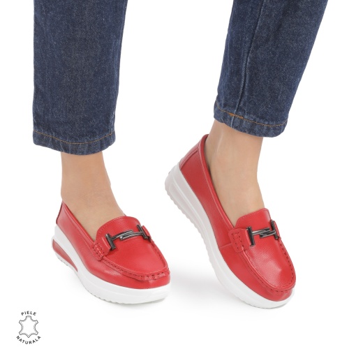 Mocasini DAMA din PIELE Naturala LF0941 CULOARE: ROSU - Img 2
