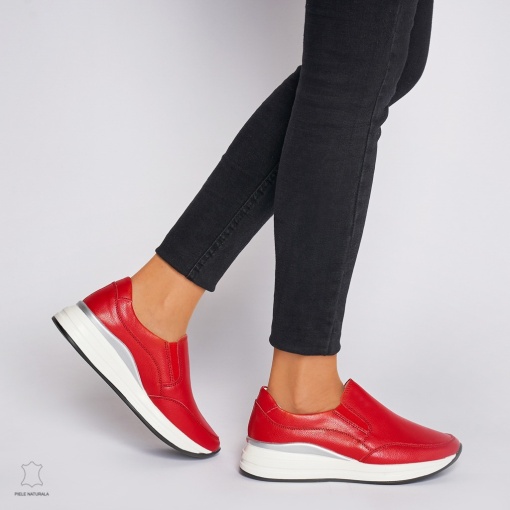 Pantofi Casual dama din Piele naturala CU INCHIDERE SLIP-ON LF1235 ROSU - Img 2