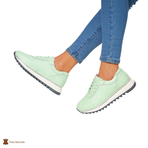 Pantofi Casual dama din Piele naturala cu talpa groasa LF0048 VERDE - Img 2