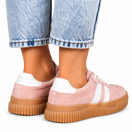 Pantofi Casual DAMA din Piele Naturala intoarsa, Model Retro LF1531ROZ - Img 3