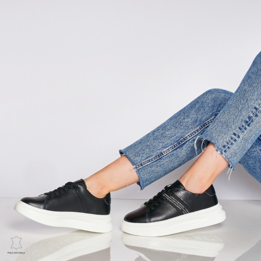 Pantofi Casual dama din Piele naturala LF0047 Negru - Img 3