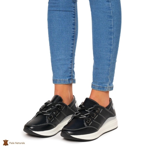 Pantofi Casual dama din Piele naturala LF0049 Negri - Img 2