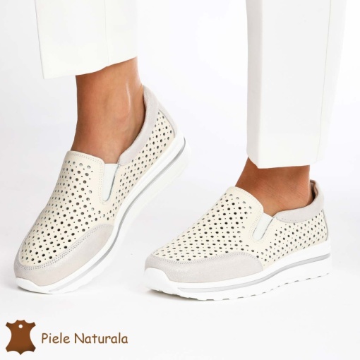 Pantofi Casual dama din Piele naturala LF0860 BEJ - Img 3