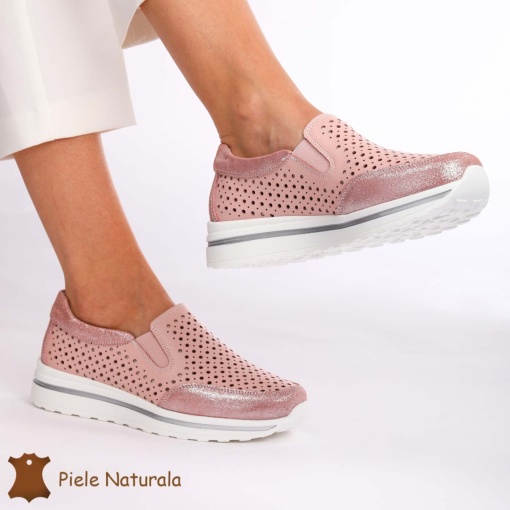 Pantofi Casual dama din Piele naturala LF0860 ROZ - Img 2
