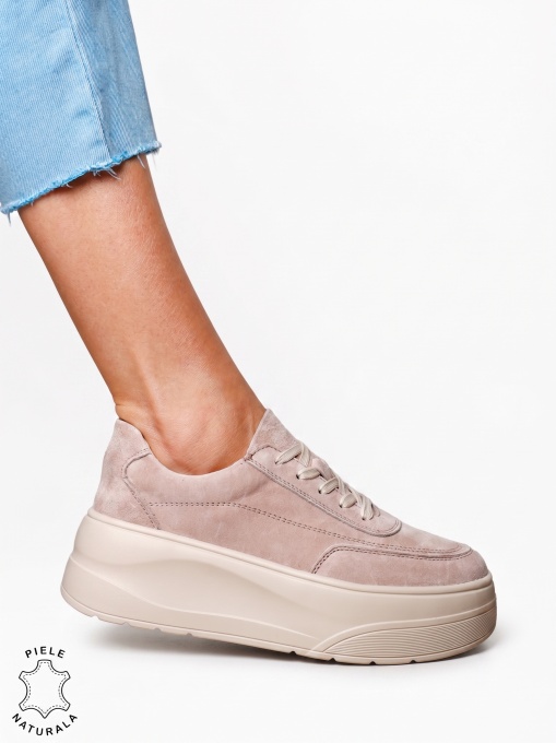 Pantofi casual damă din piele naturală, model sport LF1822 BEJ - Img 2