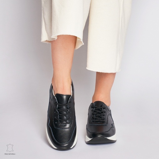 Pantofi Casual dama din Piele naturala Multicolor LF1234 NEGRU - Img 2