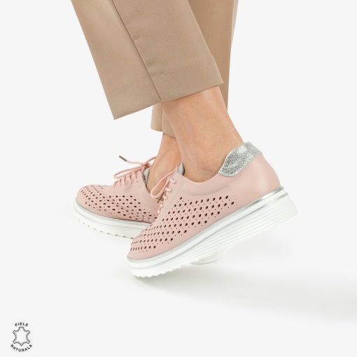 Pantofi Casual dama din piele naturala Perforati LF0782 ROZ - Img 4