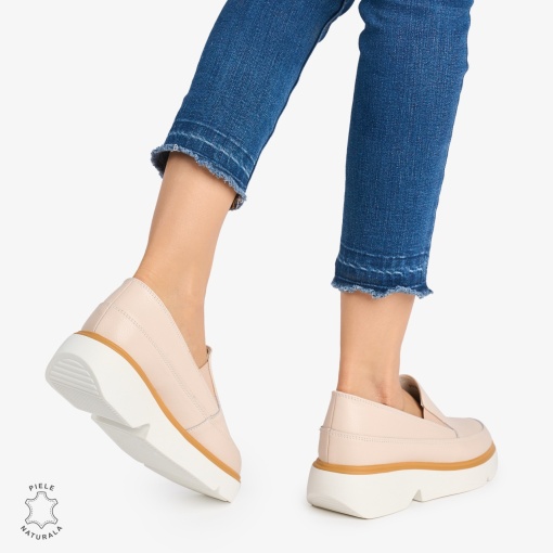 Pantofi Casual DAMA din PIELE Naturala SLIP-ON LF0946 CULOARE: ROZ - Img 3