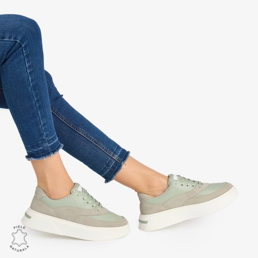 Pantofi casual dama piele naturala si piele naturala intoarsa LF0872 VERDE - Img 2