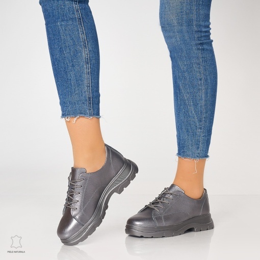 Pantofi casual de dama din piele naturala cu talpa aderenta LF0010 PEWTER - Img 2
