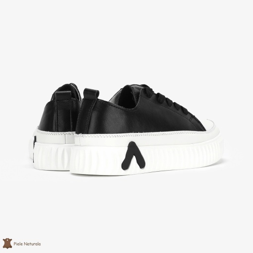 Pantofi Casual de dama din Piele naturala cu talpa groasa LF0489 NEGRU CU ALB - Img 4