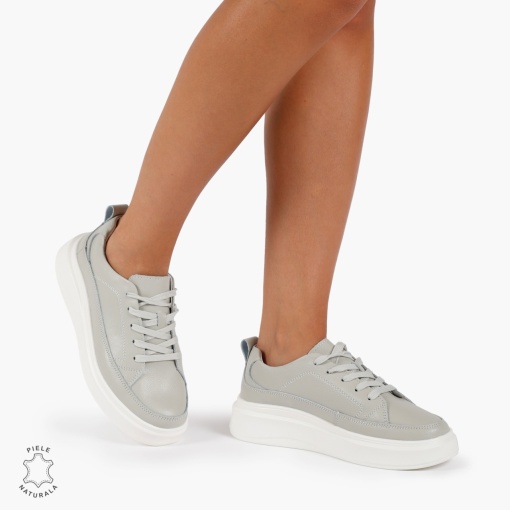 Pantofi Casual de dama din Piele Naturala CU TALPA INALTA LF1210 GRI - Img 2