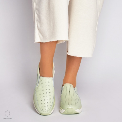Pantofi casual de dama din piele naturala cu talpa platforma LF0015 Verde - Img 2