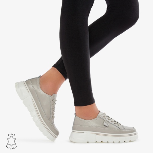 Pantofi Casual de dama din Piele naturala Interior confortabil LF0488 GRI - Img 4