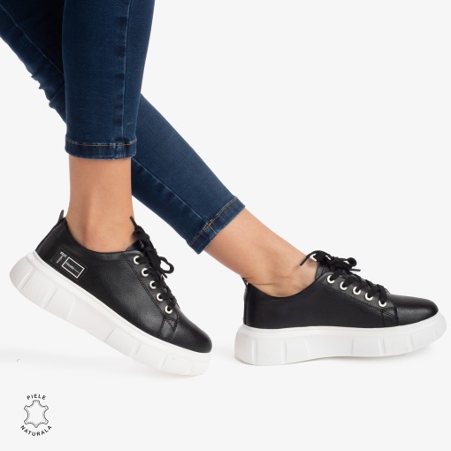 Pantofi Casual de dama din Piele naturala LF0527 Negru - Img 2