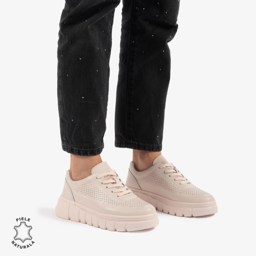 PANTOFI CASUAL DE DAMA DIN PIELE NATURALA LF0767 ROZ - Img 3