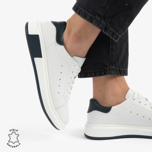 PANTOFI CASUAL DE DAMA DIN PIELE NATURALA LF0770 ALB CU BLEUMARIN - Img 2
