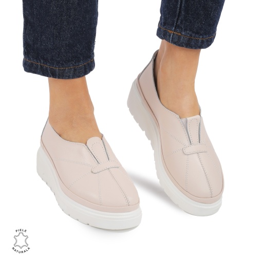 Pantofi Casual de dama din Piele Naturala LF0918 ROZ - Img 2