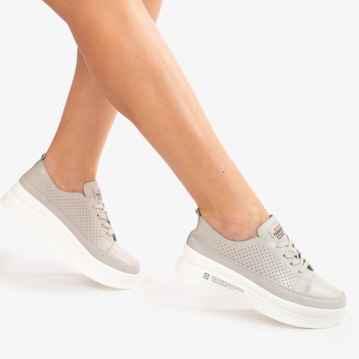 Pantofi Casual de dama din Piele naturala Șic Urban LF0487 GRI - Img 2