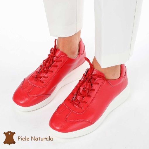 Pantofi casual elegante de dama din piele naturala LF0221 ROSU - Img 3