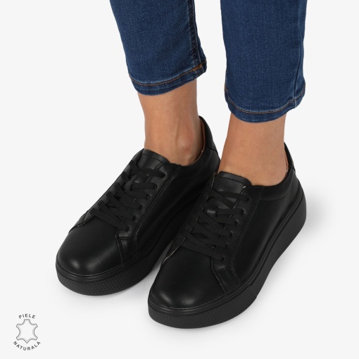 Pantofi CASUAL PIELE NATURALA cu detaliu lateral LF1273 Negru - Img 2