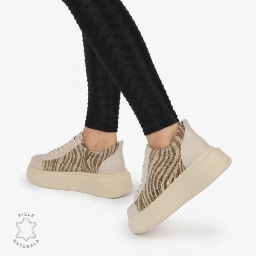 Pantofi casual piele naturala cu Imprimeu Leopard LF1305 BEJ - Img 3