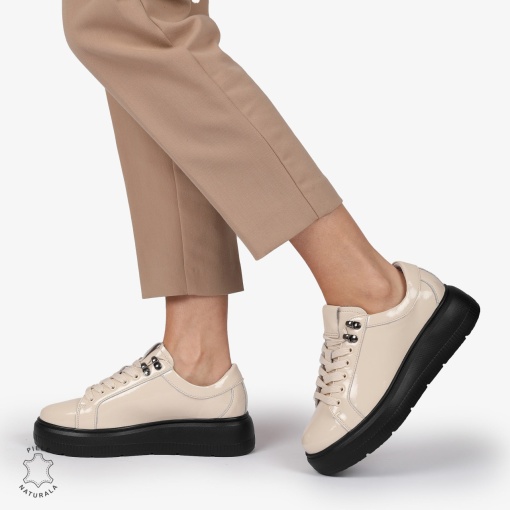 Pantofi CASUAL PIELE NATURALA LACUITA LF1294 BEJ - Img 4