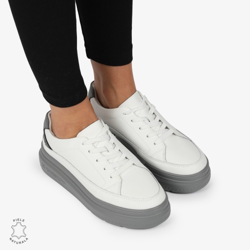 Pantofi CASUAL PIELE NATURALA LF1271 ALB CU GRI - Img 3