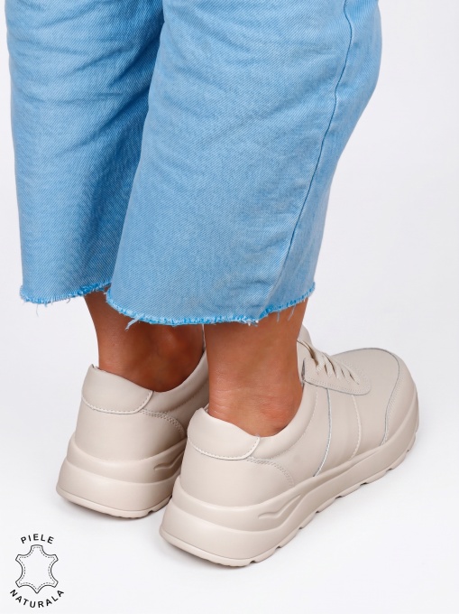 Pantofi casual sport damă din piele naturală LF1812 Bej - Img 3