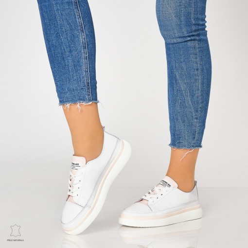 Pantofi casual trendy de dama din piele naturala Multicolor LF0007 Alb - Img 2