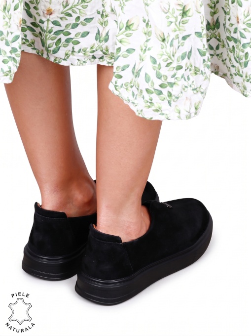 Pantofi damă slip-on din piele naturală întoarsă, model casual modern CRL1817 negru - Img 3