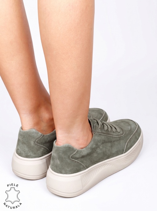 Pantofi damă sport din piele naturală cu design elegant LF1810 Verde - Img 3