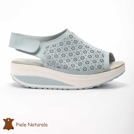 Pantofi Perforati dama din Piele Naturala cu talpa inalta LF0187 ALBASTRU - Img 2