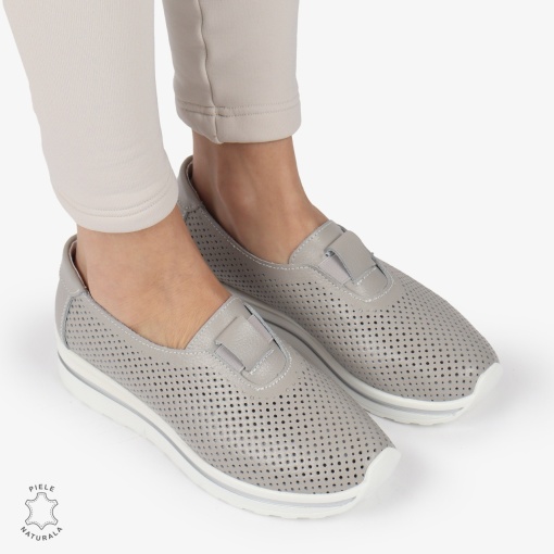 Pantofi Perforati Dama Piele naturală LF0104 GRI - Img 3
