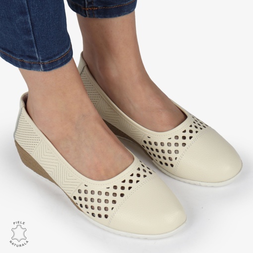 Pantofi Perforati Dama Piele Naturala Slip-on LF0077 BEIGE - Img 2