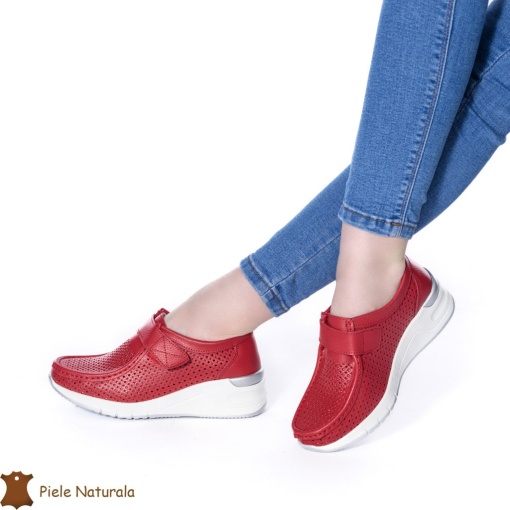 Pantofi perforați Roși din Piele naturală LF0115 - Img 2