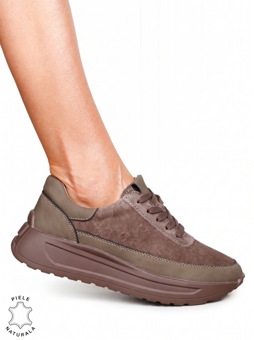 Pantofi sport damă din piele naturală cu finisaje premium LF1814 Maro - Img 2