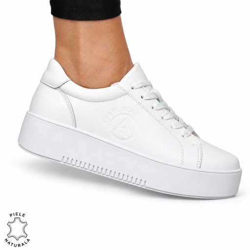 Pantofii casual piele naturala CU SIRET LF1455 ALB - Img 2