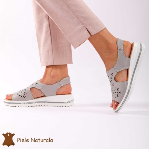 Sandale dama din Piele Naturala cu talpa Inalta LF0195 GRI - Img 3