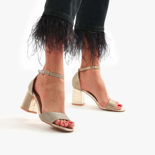 SANDALE ELEGANTE Din Piele Ecologica cu Toc Gros si Sclipici LF0758 AURIU - Img 3