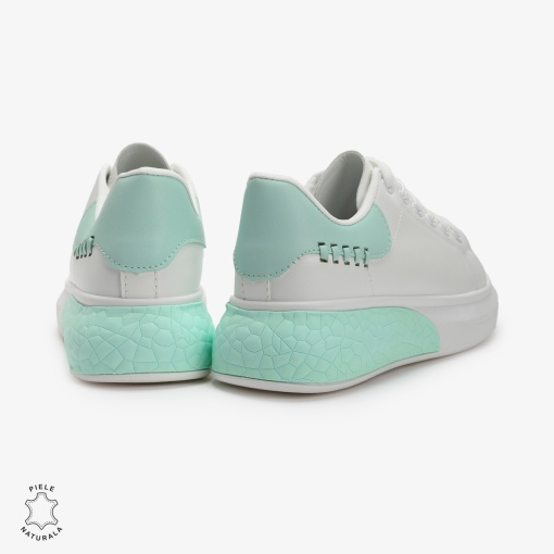 SNEAKERS Dama din Piele Ecologica LF0129 Alb cu VERDE - Img 4