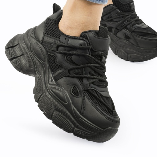 SNEAKERS din PIELE ECOLOGICA cu talpa inalta LF0962 CULOARE: Negru - Img 3