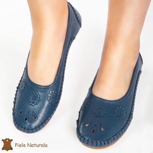 Balerini dama din Piele Naturala cu talpa flexibila LF0178 BLEUMARIN