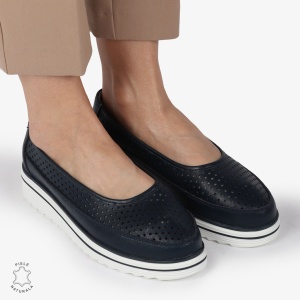 Balerini dama din Piele Naturala cu talpa groasa LF0172 BLEUMARIN