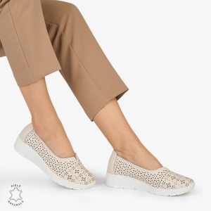 BALERINI din PIELE NATURALA PERFORATA LF1040 CULOARE: BEJ - Img 3