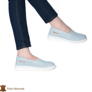 Balerini Perforati Dama Piele naturală LF0111 ALBASTRU